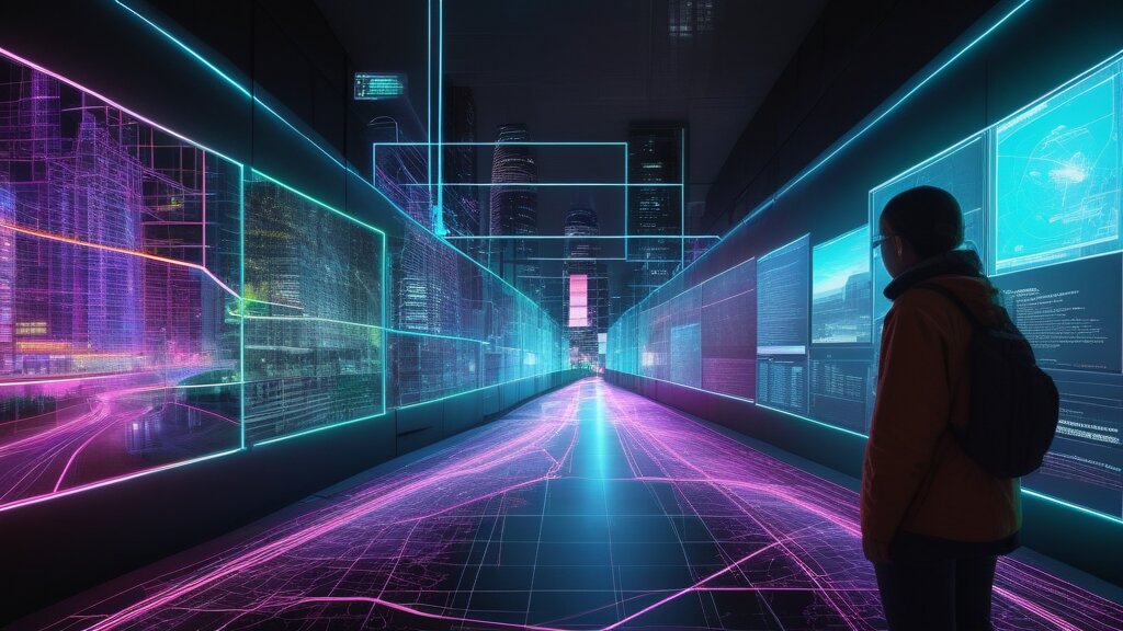 A person looking at a digital holographic map of city clinical nodes