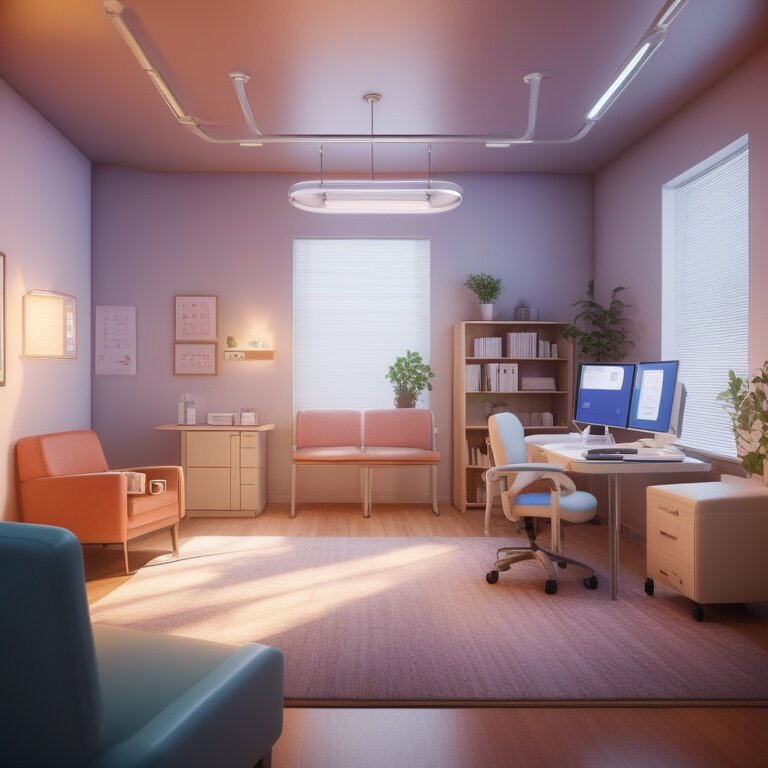A stylized safe and inclusive clinical office with soft lighting