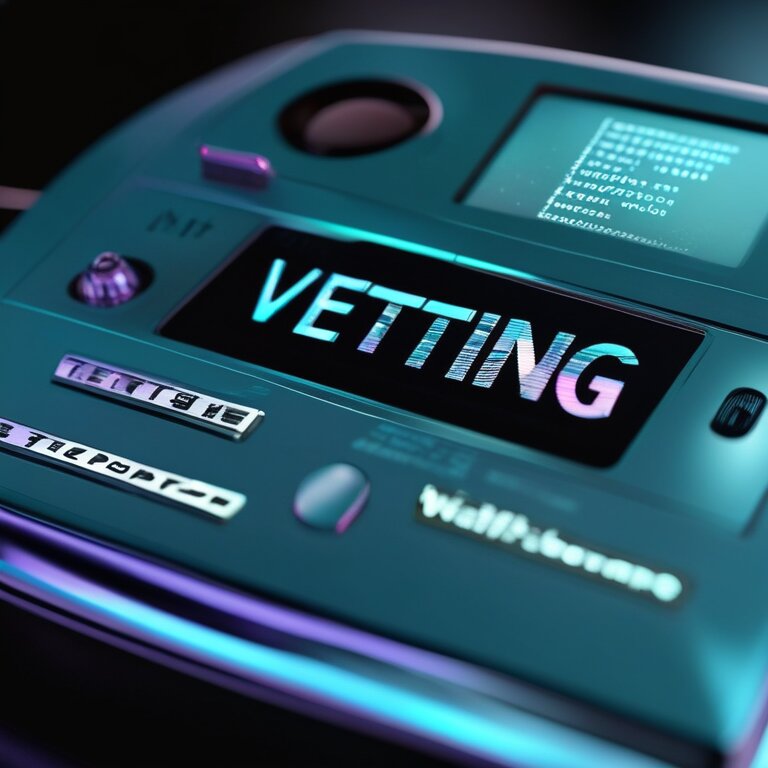 Macro shot of a high-tech phone with vetting script HUD