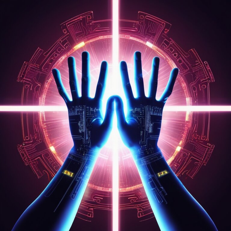 Two hands interlocking: Digital circuits meeting creative energy