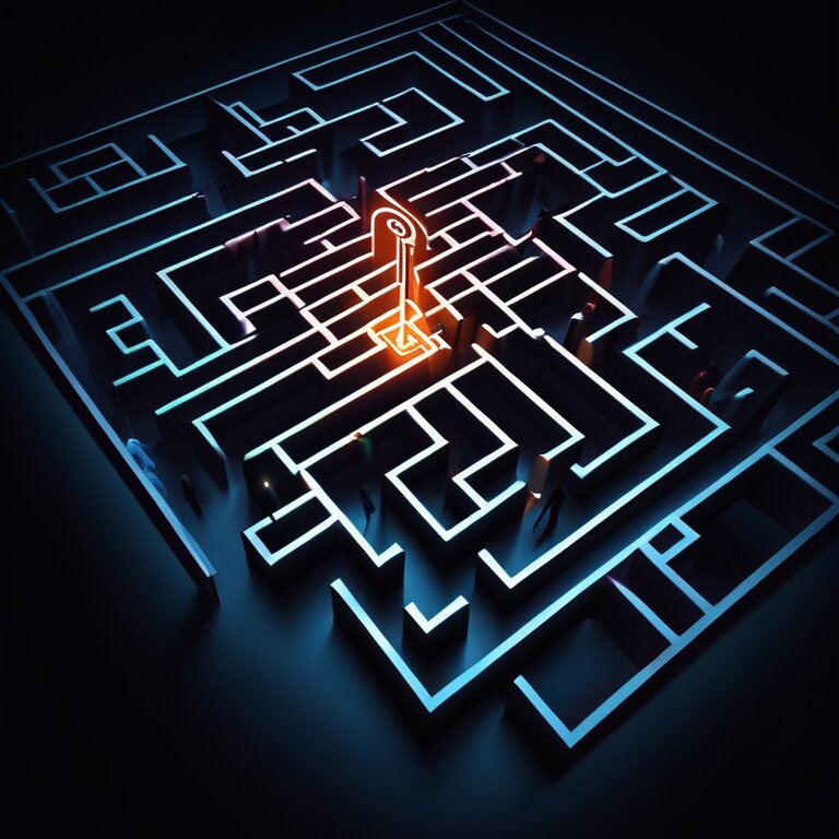 A stylized Diagnostic Maze being navigated by a vibrant cursor