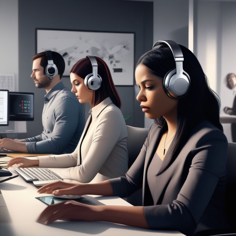 Prospective Professionals in a sleek office with headphones and stimming cues