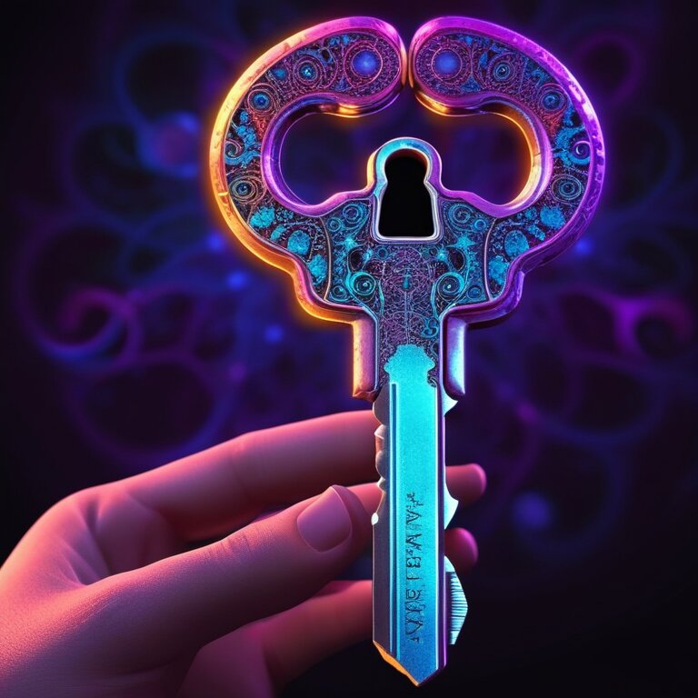 A vibrant, glowing 'Identity Key' revealing fractal neural patterns
