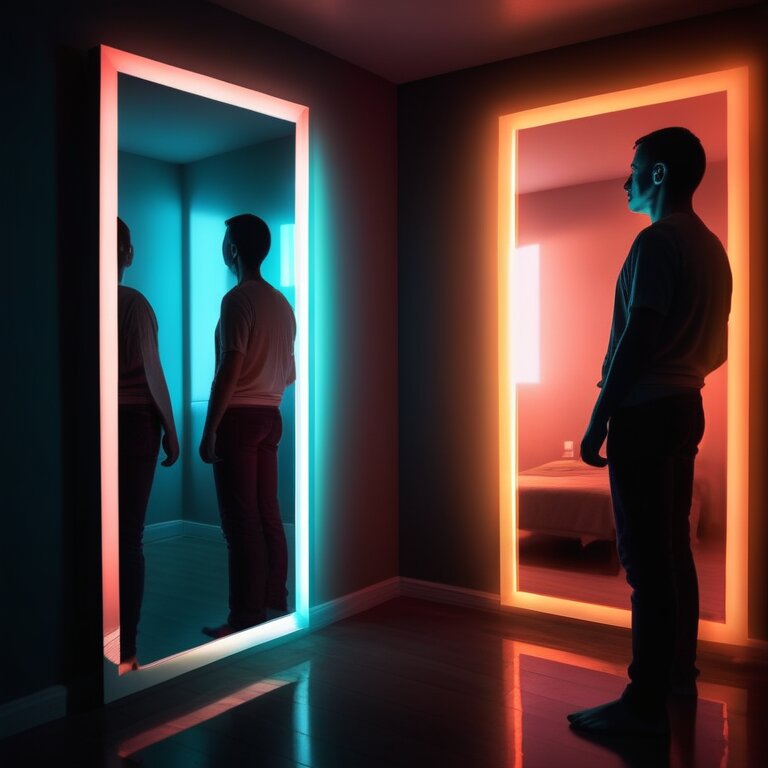 A person in a mirror seeing their Protagonist aura