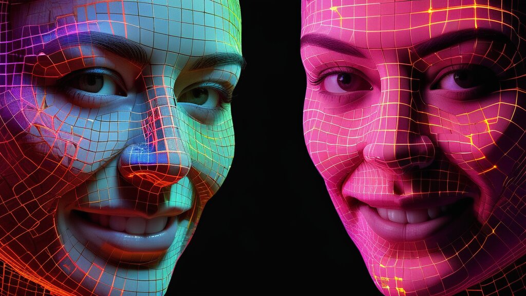 A split shot of social masks and neural patterns