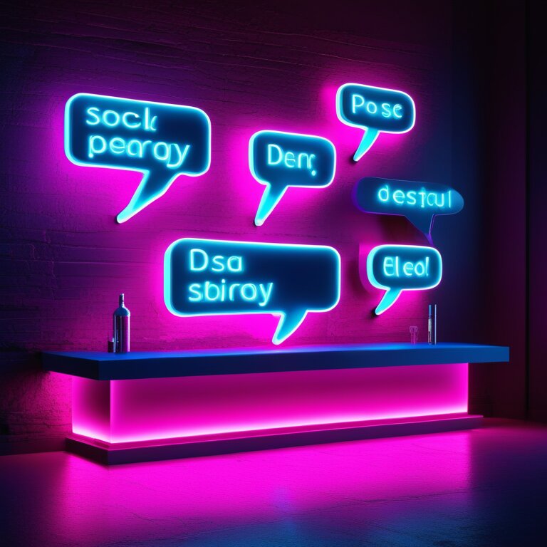 Neon speech bubbles with script headers