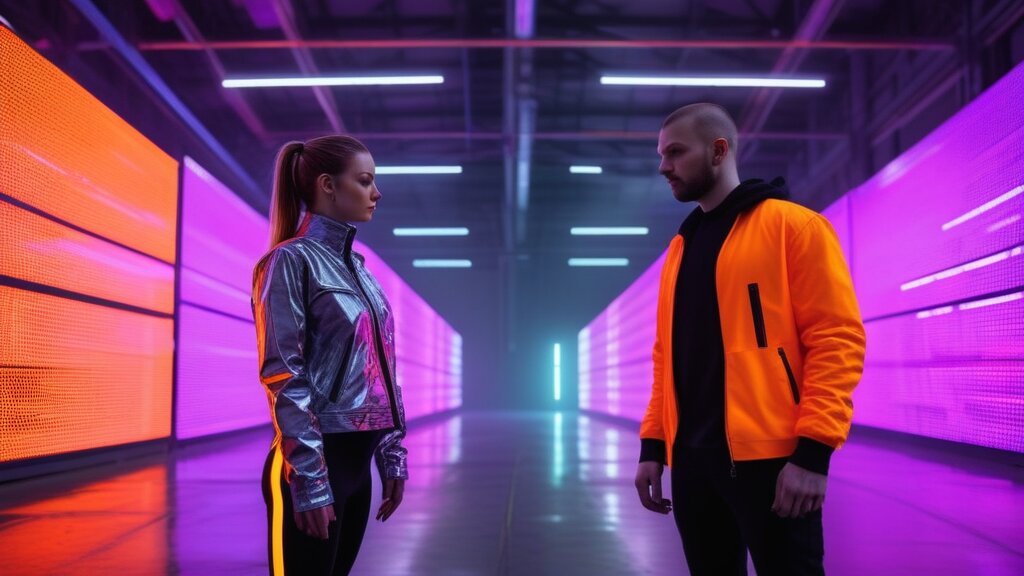 Leviticus (Alchemist) and Riot in a vibrant warehouse EDM space